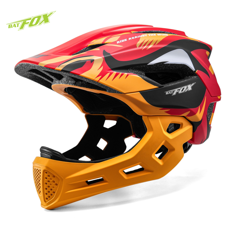 Mountain Biking Full Face Helmet - BATFOX キッズフルフェイスバイクヘルメット取り外し可能なサイクリングヘルメット子供青少年スポーツ安全保護装備 MTB 自転車ヘルメット