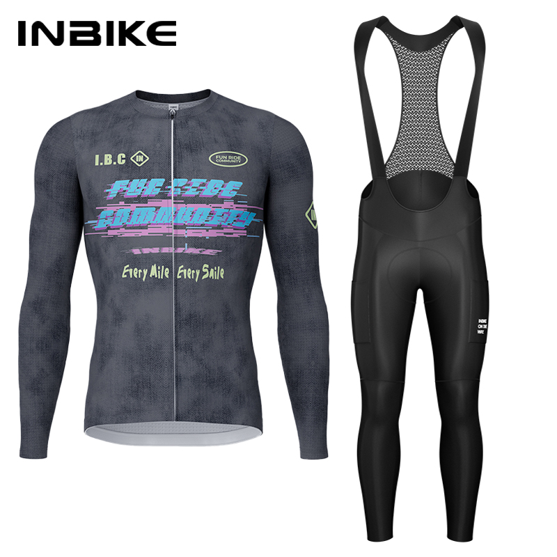 Mountain Biking Long Sleeve Shirt - INBIKE 春秋サイクリングセット サイクリングジャージ 長袖ビブパンツ パッド付き マウンテンロードバイクスーツ