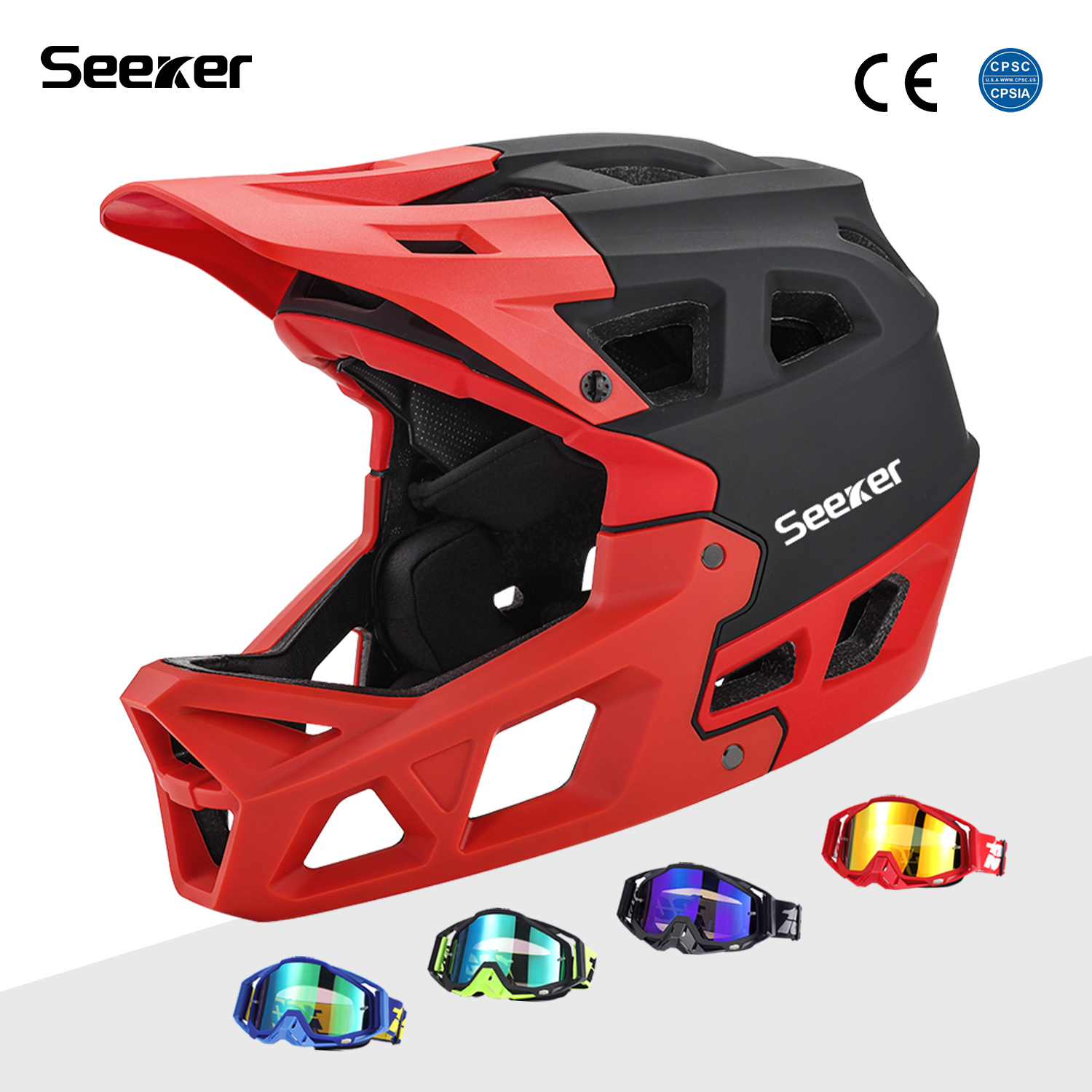 Mountain Biking Full Face Helmet - シーカー自転車オフロードフルフェイスヘルメット軽量快適通気性安全ダウンヒルヘルメットマウンテンバイクライディングヘルメット