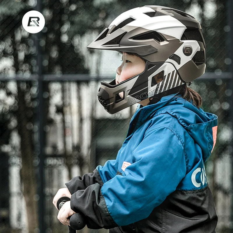 Mountain Biking Full Face Helmet - ROCKBROS キッズ用着脱式フルフェイスバイクヘルメット 子供用スポーツサイクリングMTBオートバイスケートボードスケートヘルメット