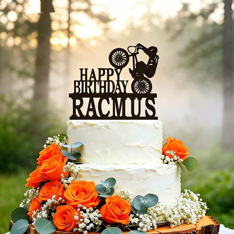Mountain Biking Events - カスタム自転車バースデーケーキトッパー、ダートバイクバースデーパーティーケーキデコレーション、マウンテンバイクスポーツをテーマにしたバースデーパーティーデコレーション