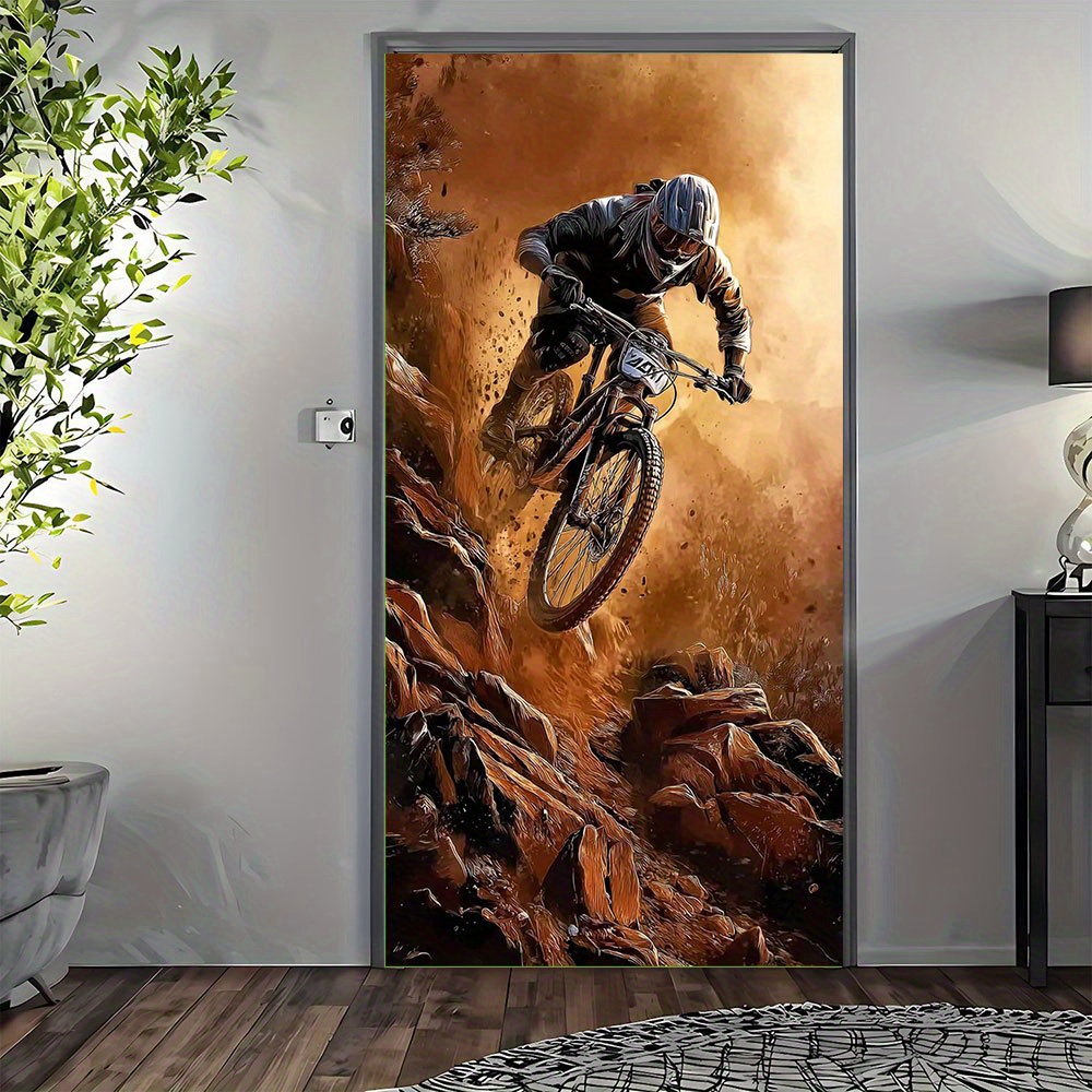 Mountain Biking Events - 2D平面カーテン、2Dドア装飾バナー、1個のマウンテンバイクレース装飾品 -